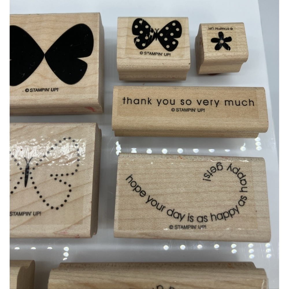 Stampin Up Flight Of The Butterfly Set of 10 Wood Stamps Happy Thank You Flower - Picture 6 of 11
